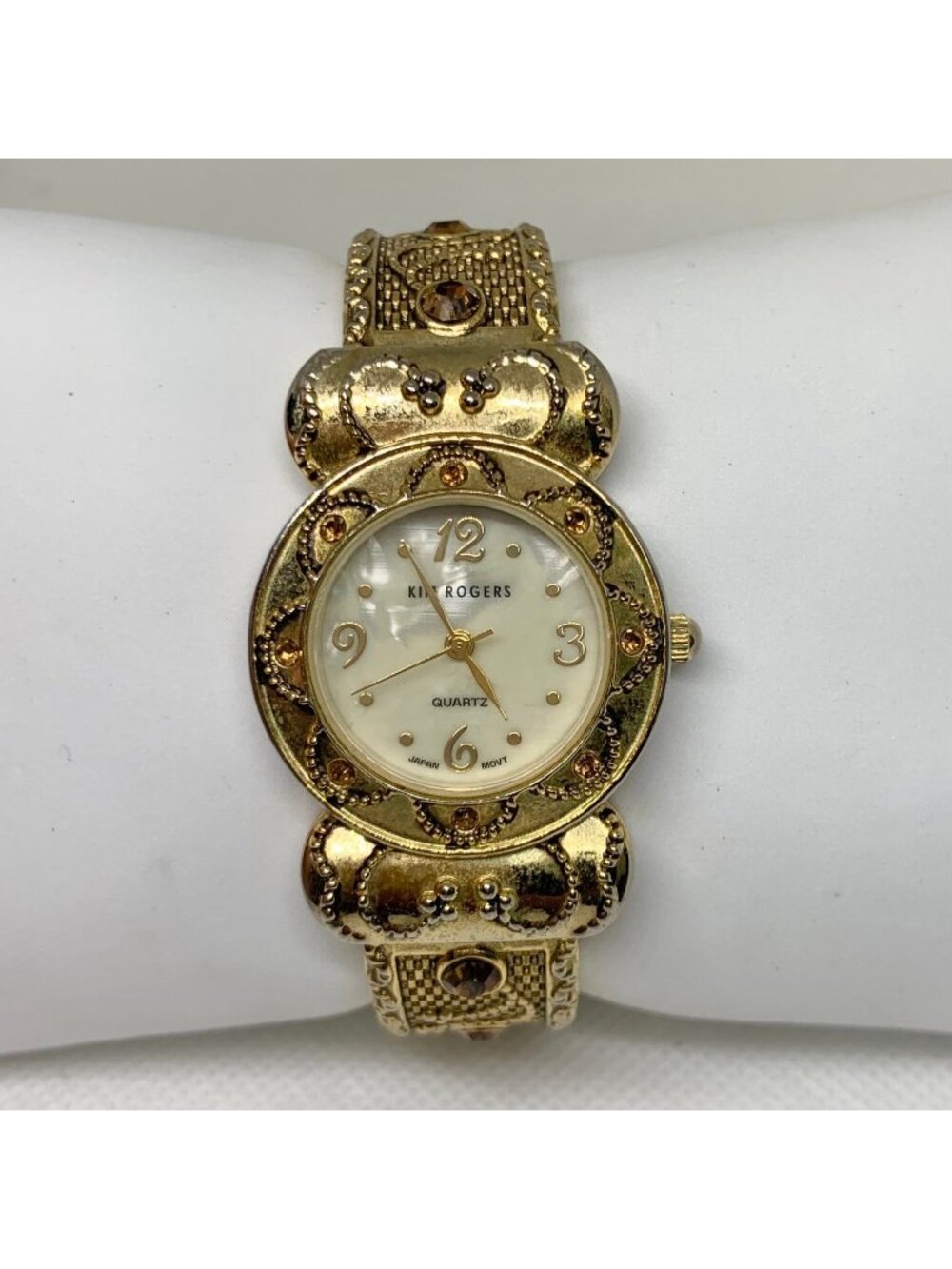 Kim Rogers Women's Gold tone Women's cuff Bracelet Watch 29mm size 6.5” running